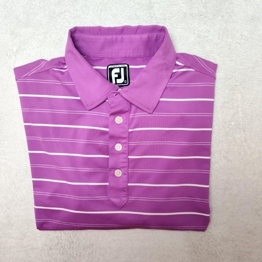 FootJoy Polo Shirt Men L Purple Striped Golf Athletic Fit Performance FJ Stretch